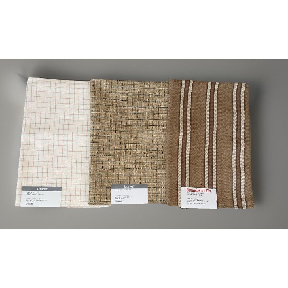 3 Plaid Stripe Coordinated Brown Cream Kravet Brunschwig & Fils Fabric Samples
